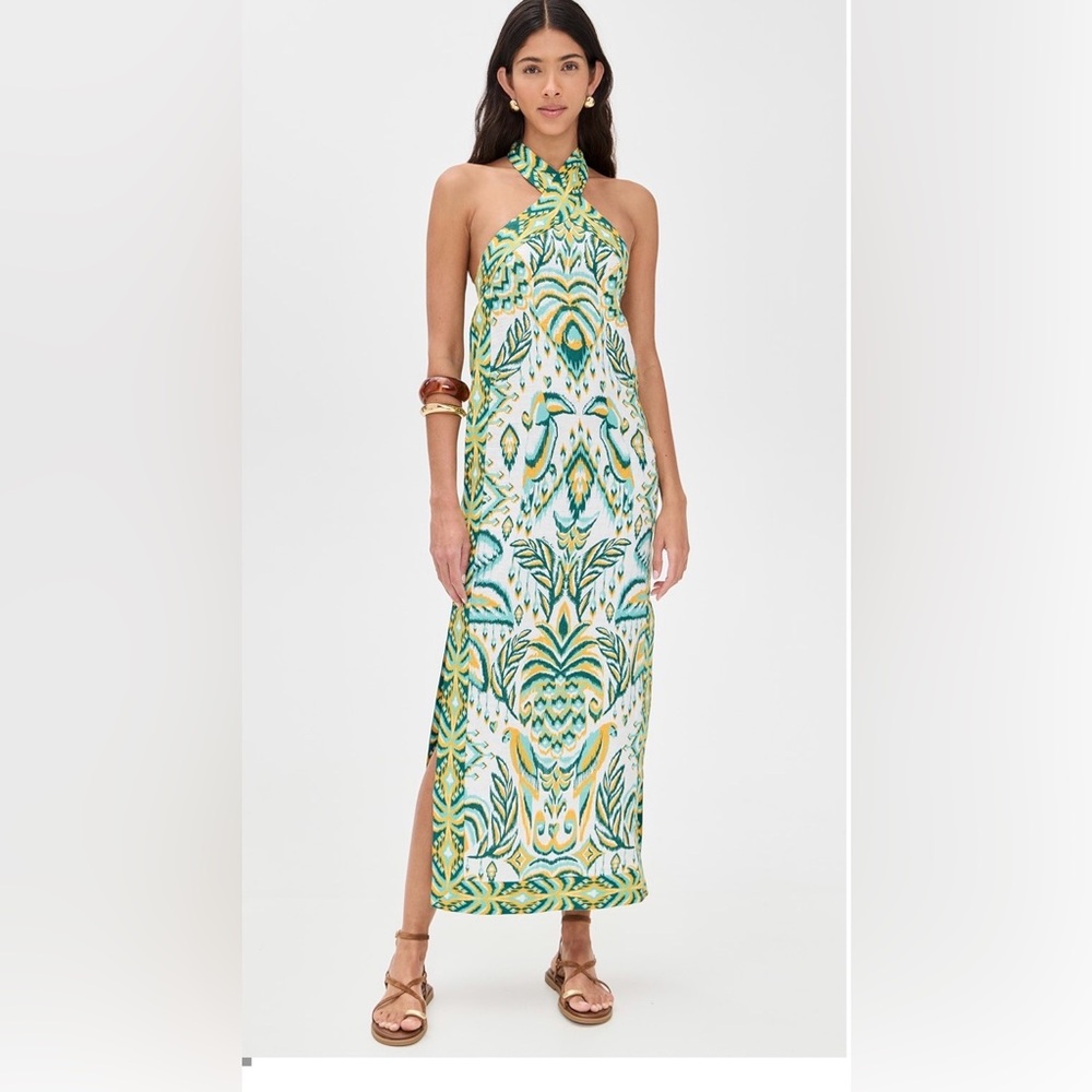 FARM Rio Off-White Tropical Tapestry Euroflax™ Premium Linen Maxi Dress Size S
